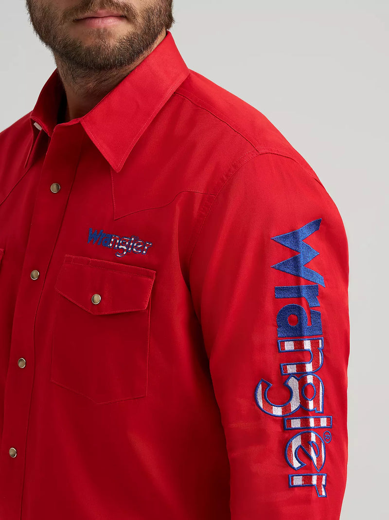 Load image into Gallery viewer, 112379238 - Wrangler® Men's Logo Long Sleeve Western Snap Shirt
