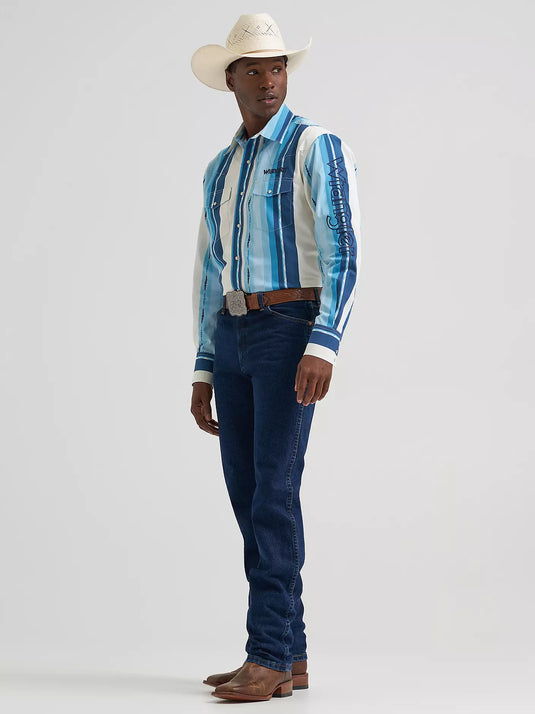 112379239 - Wrangler® Men's Logo Long Sleeve Striped Shirt