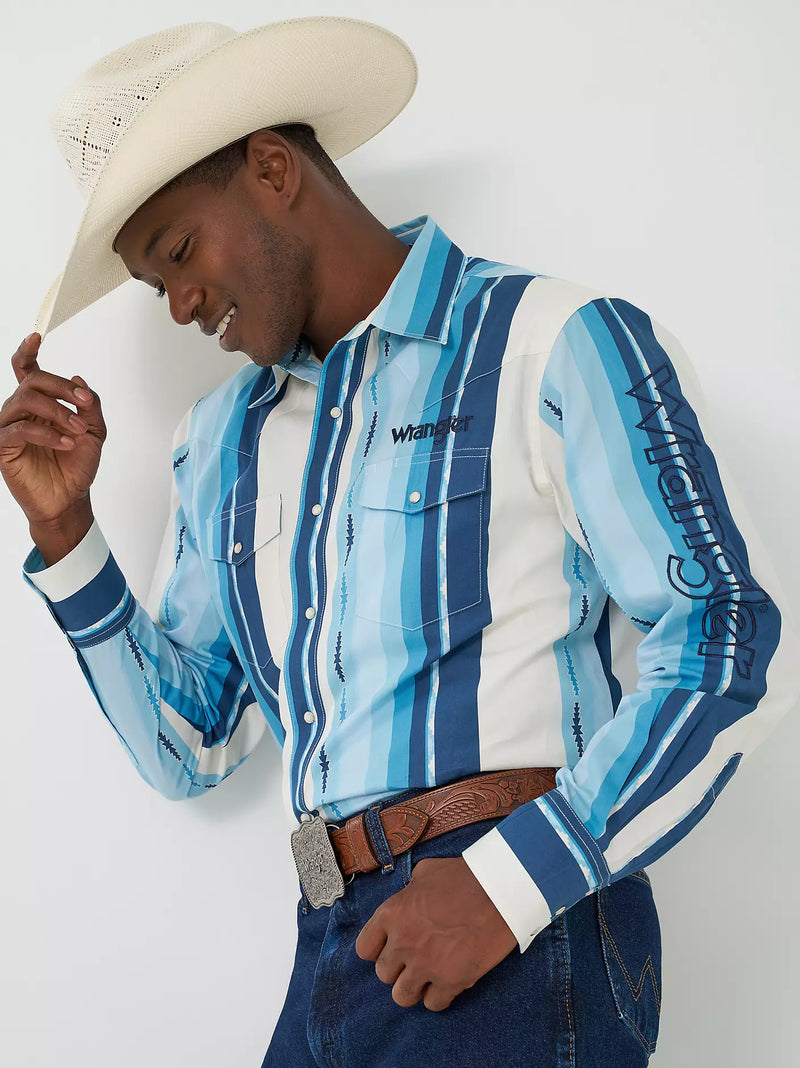Load image into Gallery viewer, 112379239 - Wrangler® Men's Logo Long Sleeve Striped Shirt
