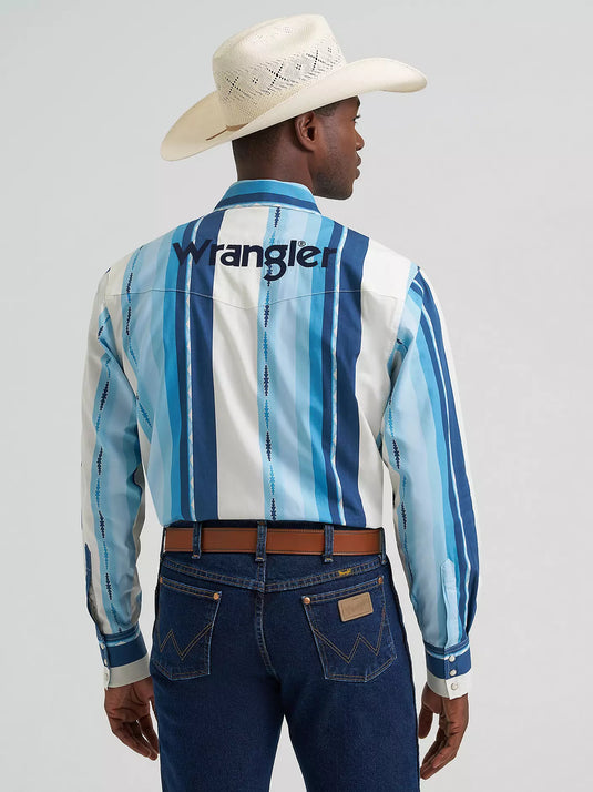 112379239 - Wrangler® Men's Logo Long Sleeve Striped Shirt