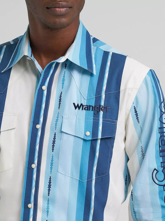 112379239 - Wrangler® Men's Logo Long Sleeve Striped Shirt