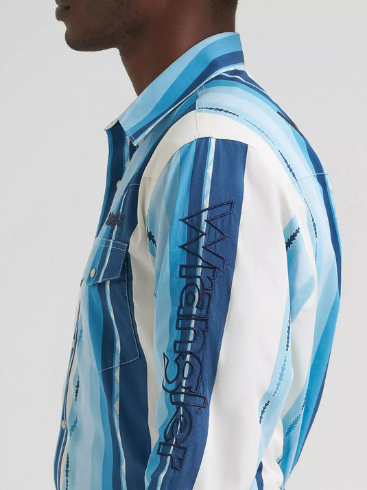 112379239 - Wrangler® Men's Logo Long Sleeve Striped Shirt