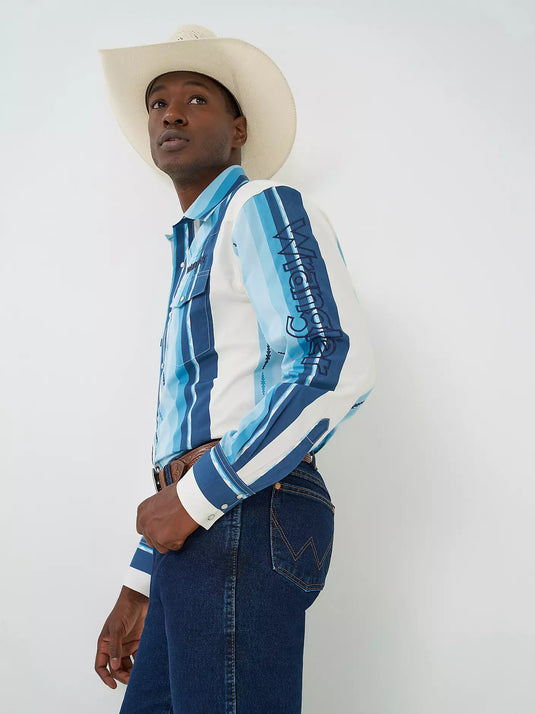 112379239 - Wrangler® Men's Logo Long Sleeve Striped Shirt