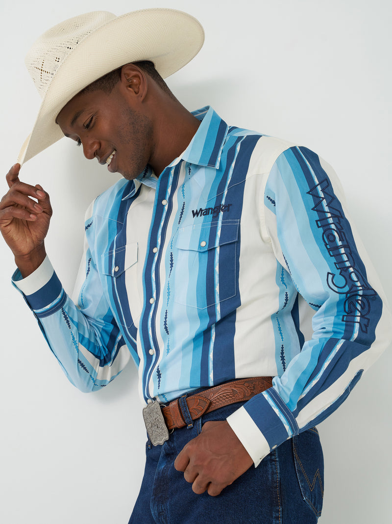 Load image into Gallery viewer, 112379239 - Wrangler Men's Long Sleeve Logo Shirt - Blue Multi
