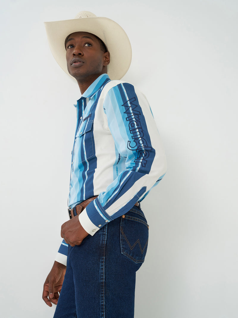 Load image into Gallery viewer, 112379239 - Wrangler Men's Long Sleeve Logo Shirt - Blue Multi
