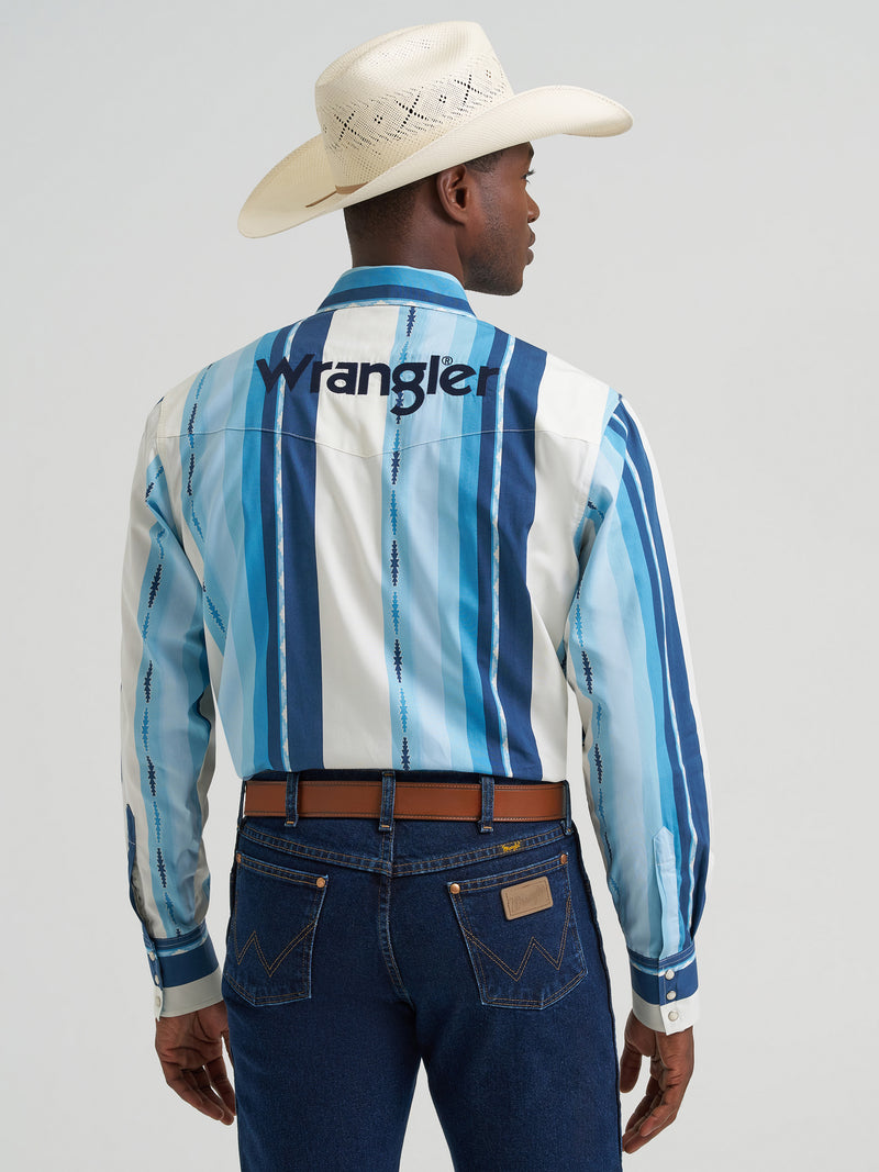 Load image into Gallery viewer, 112379239 - Wrangler Men's Long Sleeve Logo Shirt - Blue Multi

