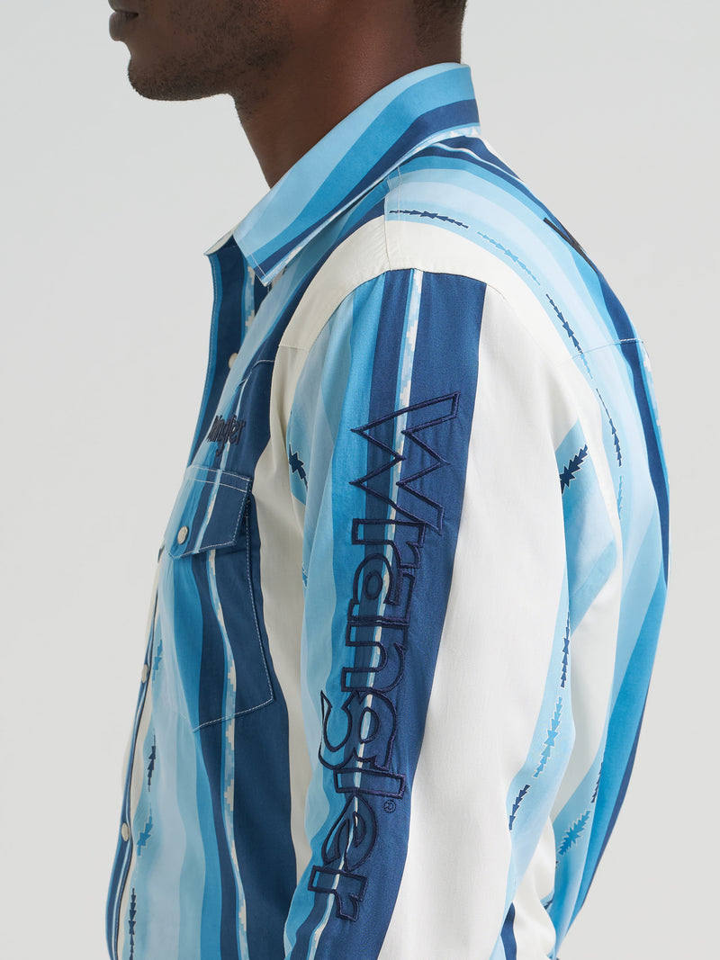 Load image into Gallery viewer, 112379239 - Wrangler Men's Long Sleeve Logo Shirt - Blue Multi
