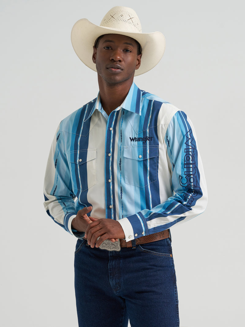 Load image into Gallery viewer, 112379239 - Wrangler Men's Long Sleeve Logo Shirt - Blue Multi

