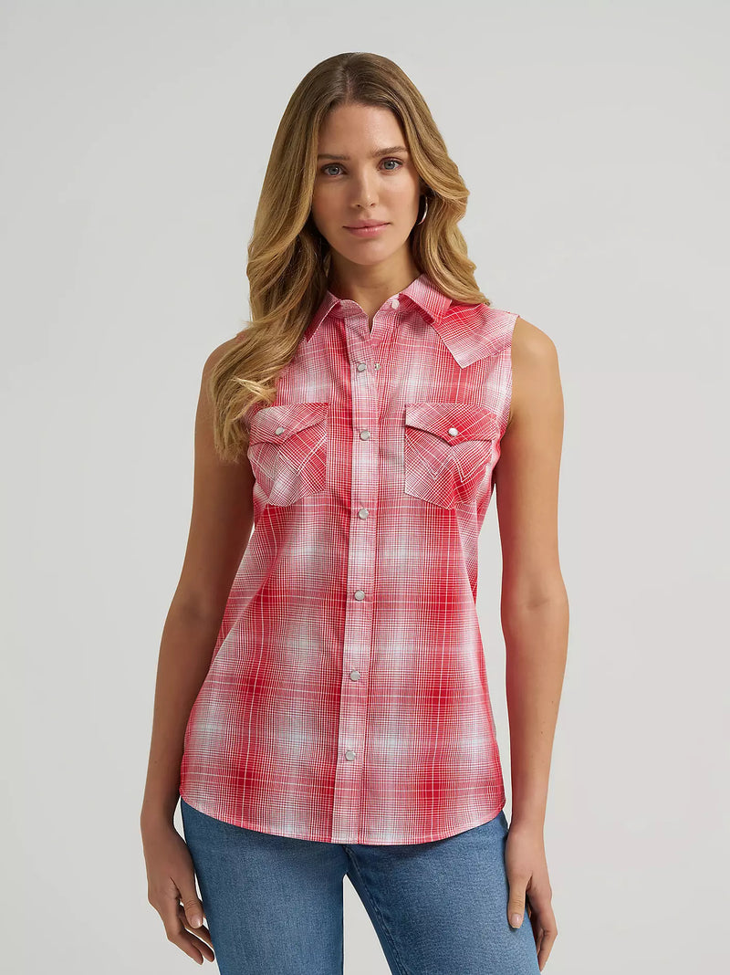 Load image into Gallery viewer, 112379473 - Wrangler Women's Essential Sleeveless Plaid Western Snap Shirt
