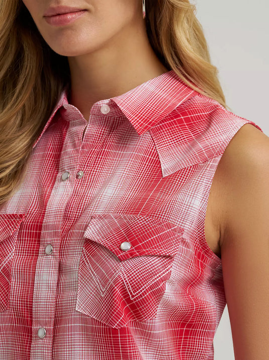 112379473 - Wrangler Women's Essential Sleeveless Plaid Western Snap Shirt