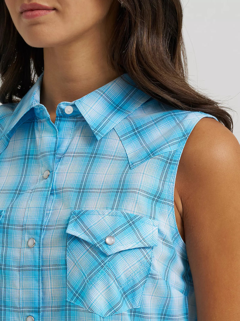 Load image into Gallery viewer, 112379474 - Wrangler Women's Essential Sleeveless Plaid Western Snap Shirt
