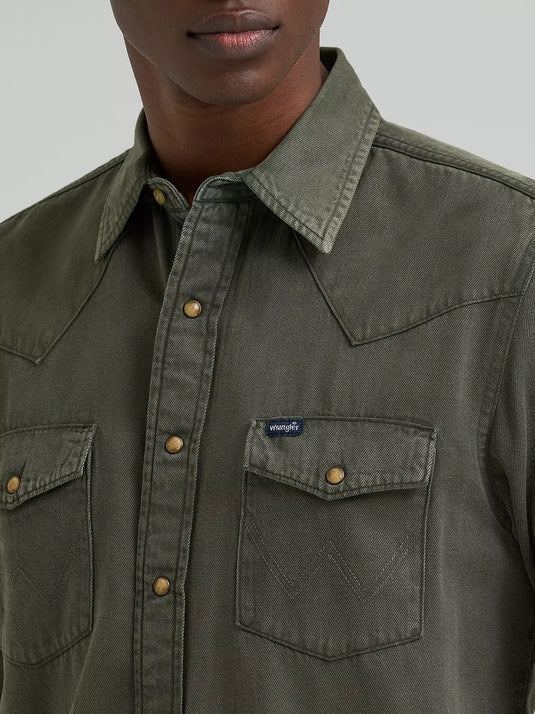 112381633 - Men's Wrangler® Colorwash Denim Western Snap Shirt