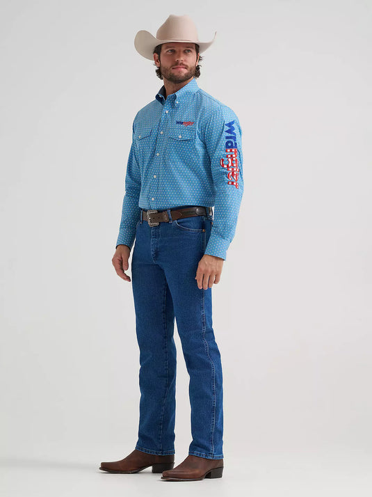 112381985 - Men's Wrangler® Logo Long Sleeve Button-Down Print Shirt