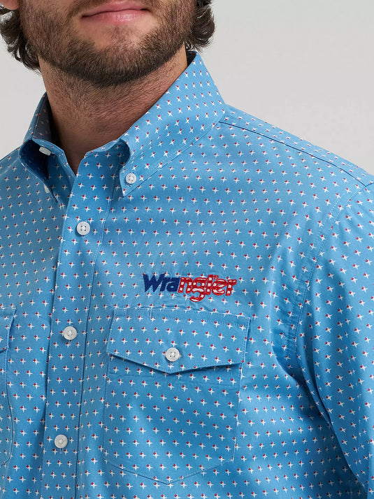 112381985 - Men's Wrangler® Logo Long Sleeve Button-Down Print Shirt