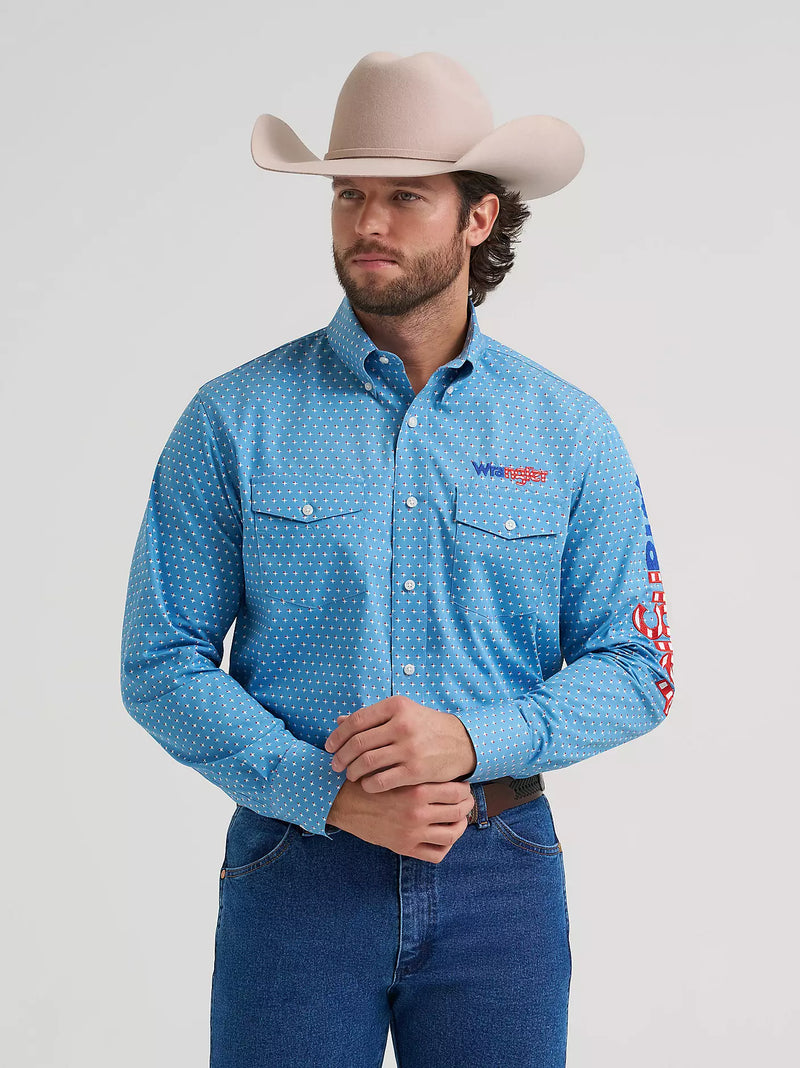 Load image into Gallery viewer, 112381985 - Men's Wrangler® Logo Long Sleeve Button-Down Print Shirt
