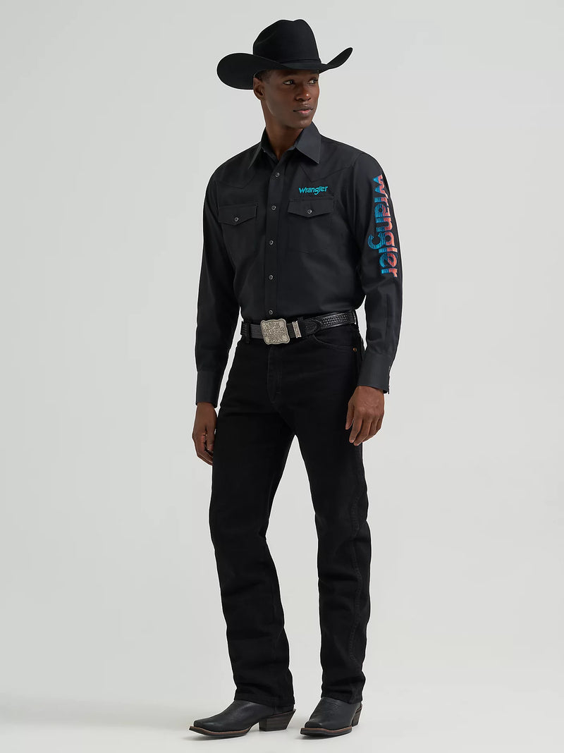 Load image into Gallery viewer, 112381987 - Men's Wrangler® Logo Long Sleeve Western Snap Shirt
