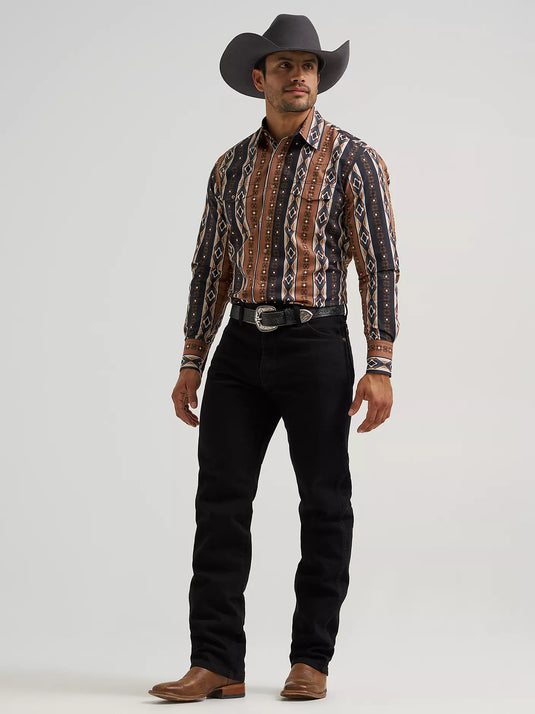 112381991 - Wrangler Men's Checotah® Long Sleeve Western Snap Printed Shirt
