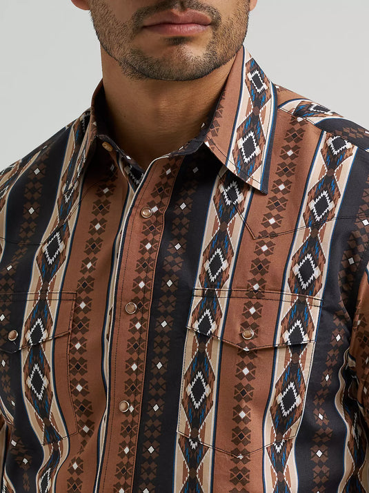 112381991 - Wrangler Men's Checotah® Long Sleeve Western Snap Printed Shirt