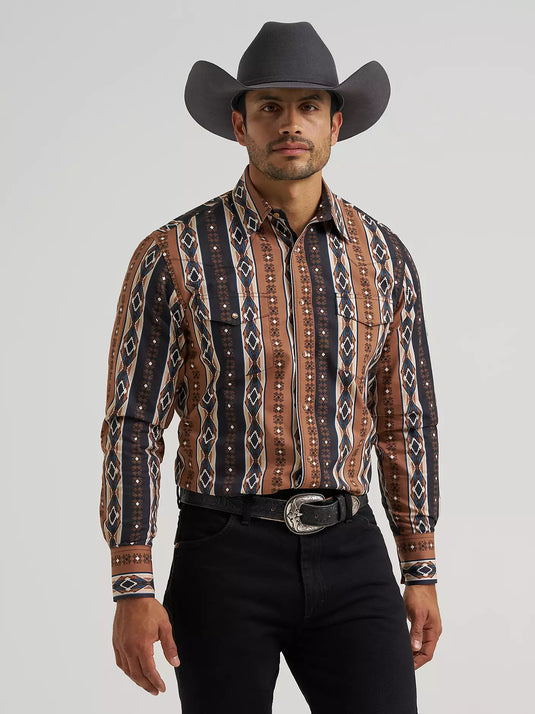 112381991 - Wrangler Men's Checotah® Long Sleeve Western Snap Printed Shirt