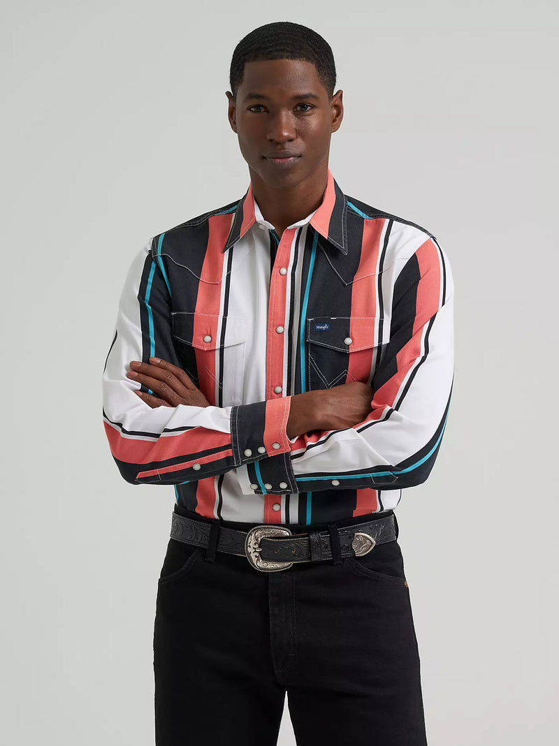 Load image into Gallery viewer, 112381997 - Wrangler Vintage-Inspired Brushpopper Black Multi Stripe Work Shirt
