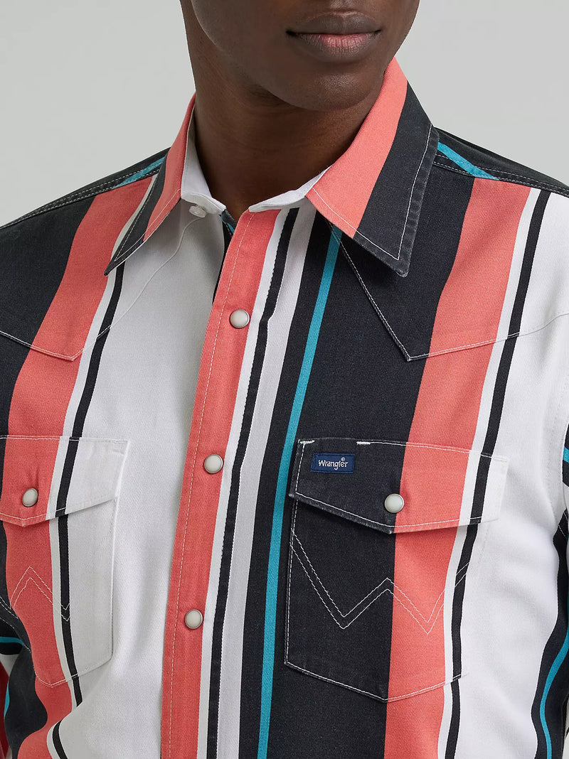 Load image into Gallery viewer, 112381997 - Wrangler Vintage-Inspired Brushpopper Black Multi Stripe Work Shirt
