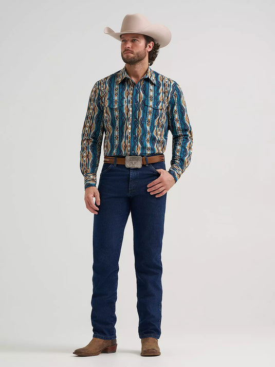 112384297 - Wrangler Men's Checotah® Long Sleeve Western Snap Printed Shirt