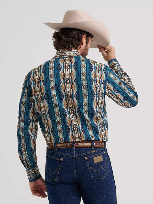 112384297 - Wrangler Men's Checotah® Long Sleeve Western Snap Printed Shirt