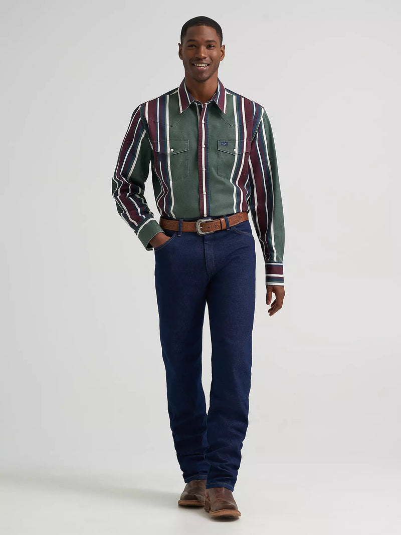 Load image into Gallery viewer, 112385788 - Wrangler Vintage-Inspired Brushpopper Green Multi Stripe Work Shirt
