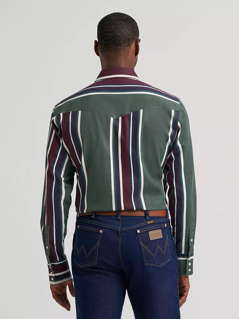 Load image into Gallery viewer, 112385788 - Wrangler Vintage-Inspired Brushpopper Green Multi Stripe Work Shirt
