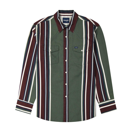 112385788 - Wrangler Vintage-Inspired Brushpopper Green Multi Stripe Work Shirt