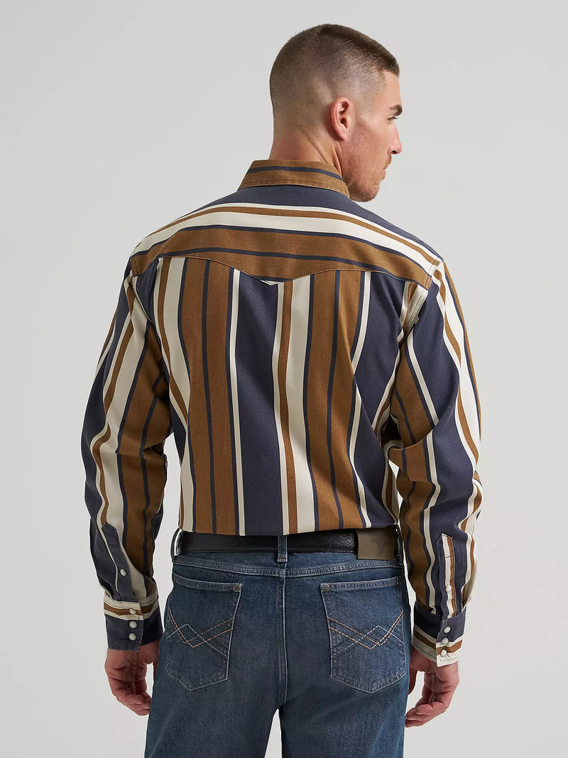 Load image into Gallery viewer, 112385789 - Wrangler Vintage-Inspired Brushpopper Brown/Blue Stripe Work Shirt
