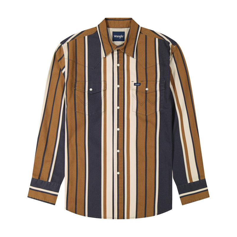 Load image into Gallery viewer, 112385789 - Wrangler Vintage-Inspired Brushpopper Brown/Blue Stripe Work Shirt
