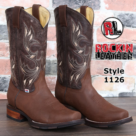 1126 - RockinLeather Men's Chocolate Crater Square Toe Western Boot