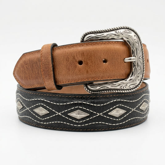 B36 - RockinLeather Brown/Black Belt with Conchos