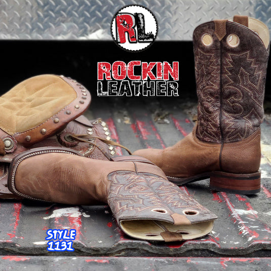 1131 - RockinLeather Men's Square Toe Crazy Flotter Brown Western Boot