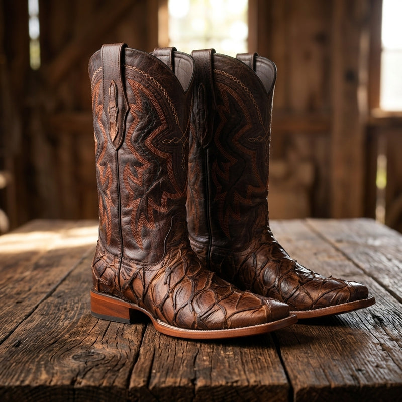 Load image into Gallery viewer, 8037 - RockinLeather Men's Genuine Pirarucu Square Toe Western Boot
