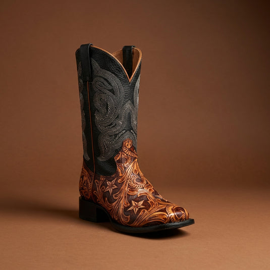 1815 - RockinLeather Men's Hand Tooled Overlay Western Boot