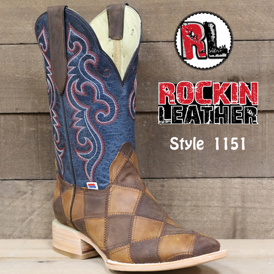 1151 - RockinLeather Men's Patchwork Leather Boot