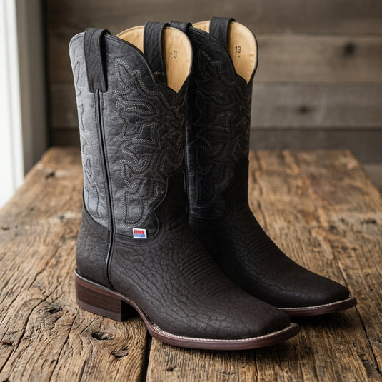 1246 - RockinLeather Men's Black Bull Shoulder Western Boot