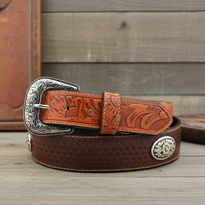 CP1015 - Cowboy Prayer Basketweave Cowhide Leather Belt