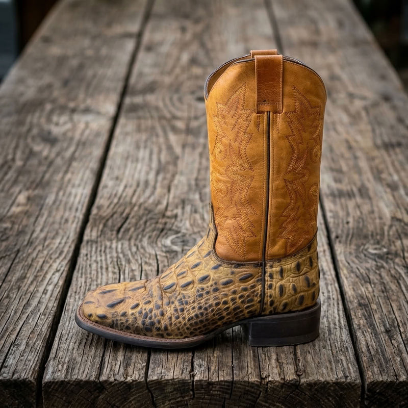 Load image into Gallery viewer, CP5014 - Cowboy Prayer Hand Crafted Rustic Brown Gator Print Cowboy Boots
