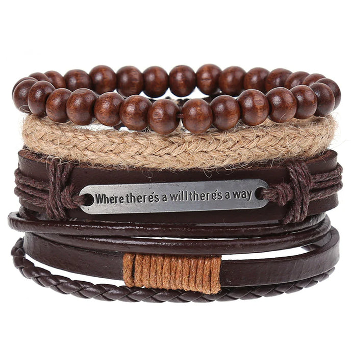 ACCBC 10 - Multi Layer Beaded/PU Leather Where There's a Will Bracelet