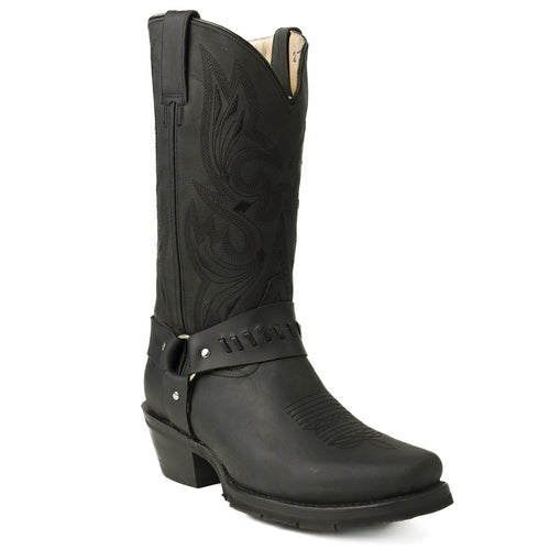 1162 - RockinLeather Men's Black Leather Harness Boot