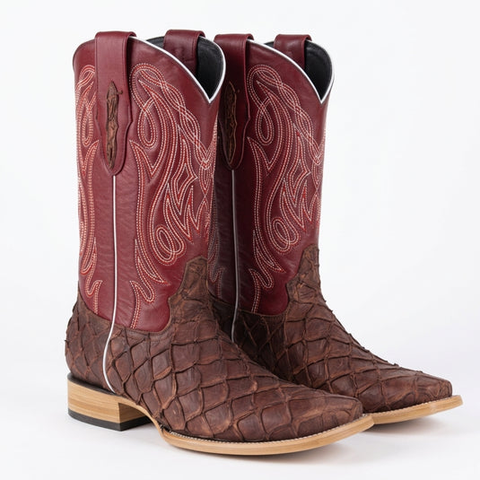 8018 - RockinLeather Men's Genuine Pirarucu Square Toe Western Boot