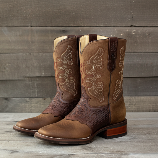 1127 - RockinLeather Men's Hand Tooled Overlay Western Boot