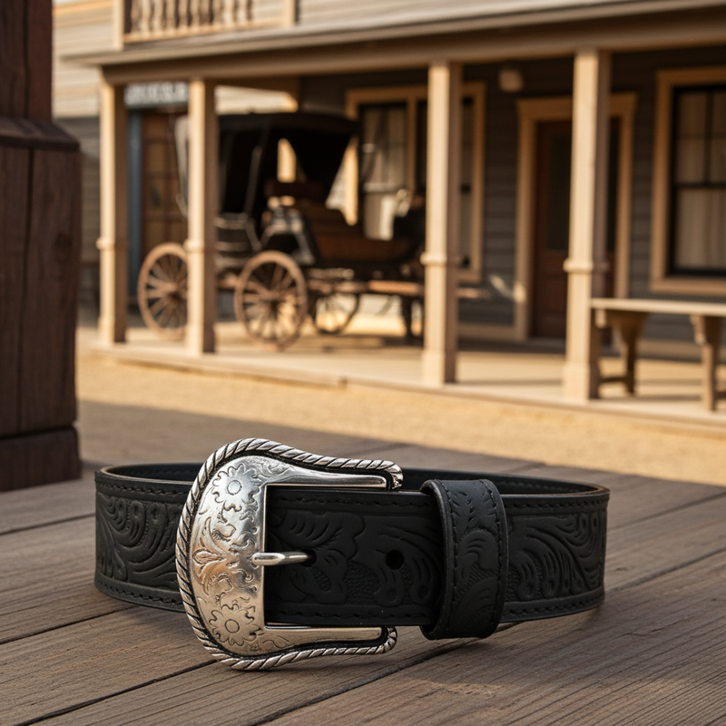 Load image into Gallery viewer, CP1006 - Cowboy Prayer Black Cowhide Leather Belt
