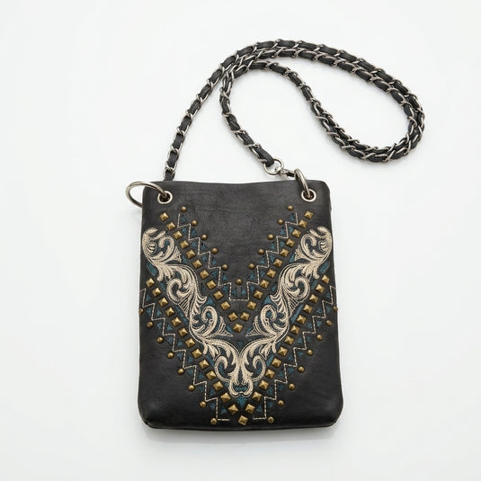 Rainbow Purse 14 - Black with Floral Design