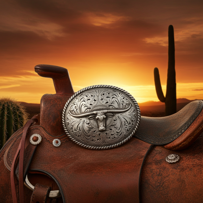 Load image into Gallery viewer, RLB503 - RockinLeather Silver Steer Head Oval Buckle
