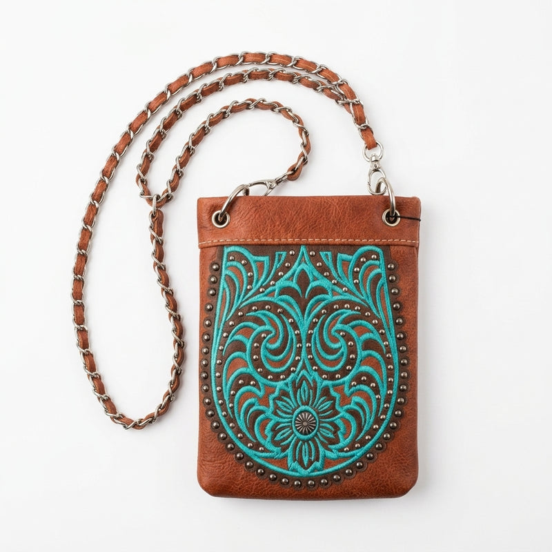 Load image into Gallery viewer, Rainbow Purse 6 - Brown with Teal Design
