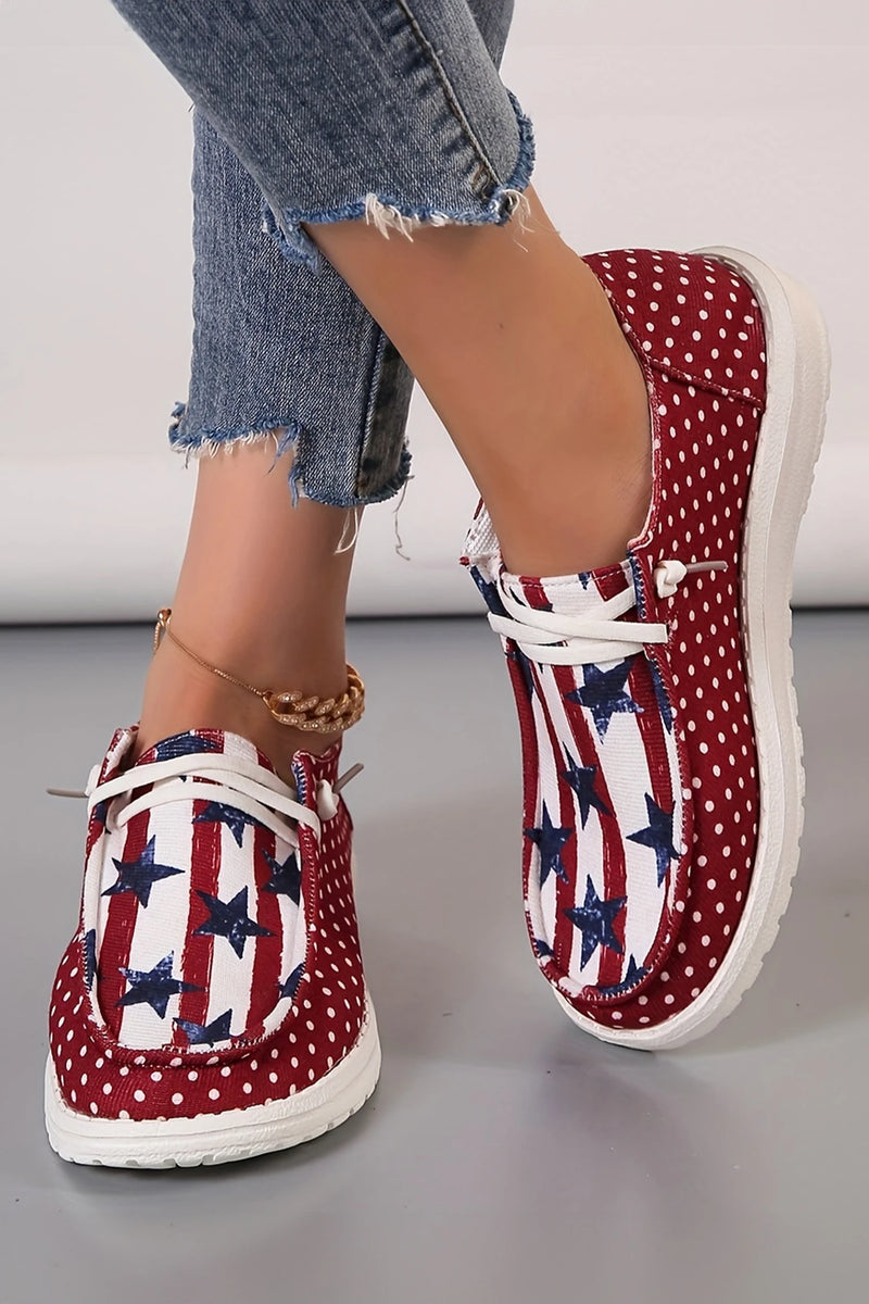 Load image into Gallery viewer, DLLSHOE 202 - Racing Red Polka Dot Stars and Stripes Independent Day Casual Shoes

